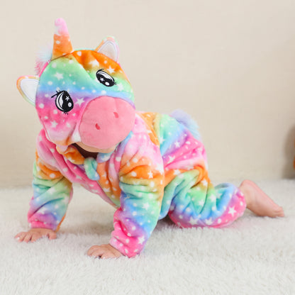 MICHLEY Rainbow Unicorn Baby Costume Winter Flannel Hooded Romper