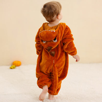 MICHLEY Orange Dragon Baby Costume Winter Flannel Hooded Romper