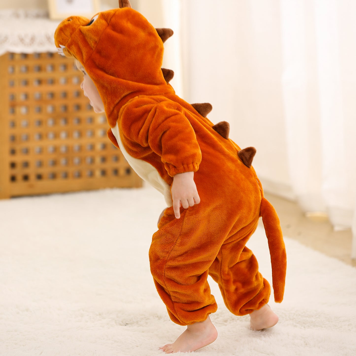 MICHLEY Orange Dragon Baby Costume Winter Flannel Hooded Romper