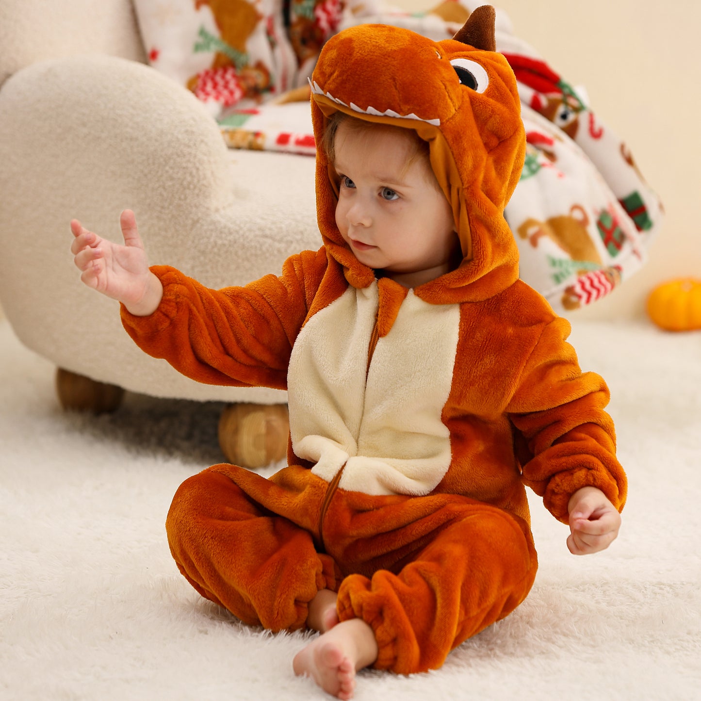 MICHLEY Orange Dragon Baby Costume Winter Flannel Hooded Romper
