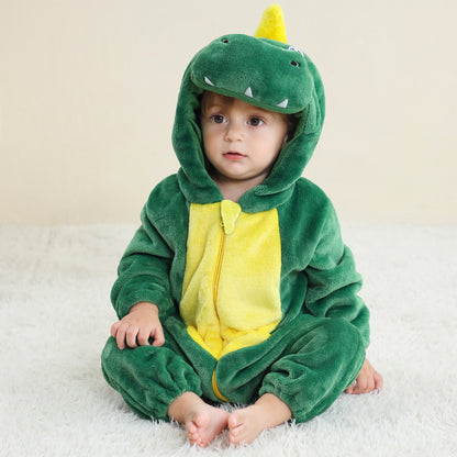 MICHLEY Green Dinosaur Baby Costume Winter Flannel Hooded Romper