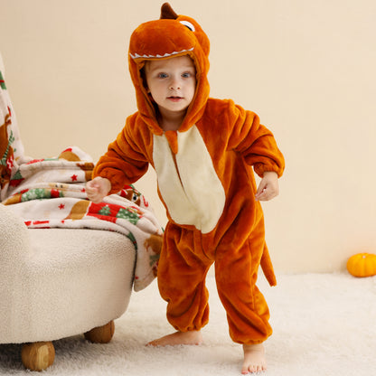 MICHLEY Orange Dragon Baby Costume Winter Flannel Hooded Romper