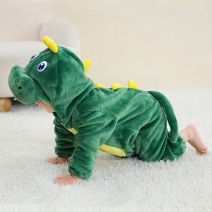 MICHLEY Green Dinosaur Baby Costume Winter Flannel Hooded Romper