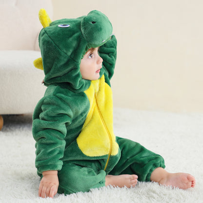 MICHLEY Green Dinosaur Baby Costume Winter Flannel Hooded Romper