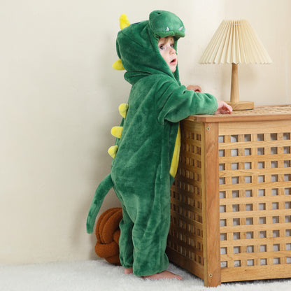 MICHLEY Green Dinosaur Baby Costume Winter Flannel Hooded Romper