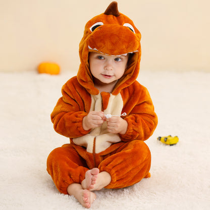 MICHLEY Orange Dragon Baby Costume Winter Flannel Hooded Romper
