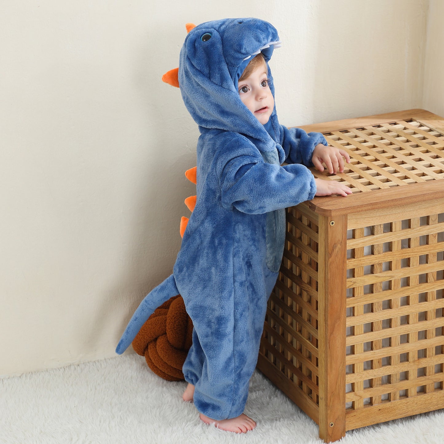 MICHLEY Blue Dinosaur Baby Costume Winter Flannel Hooded Romper