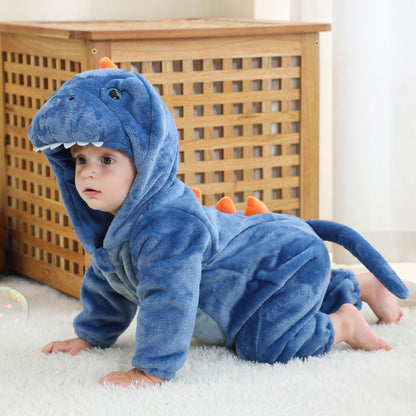 MICHLEY Blue Dinosaur Baby Costume Winter Flannel Hooded Romper