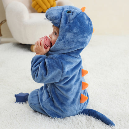 MICHLEY Blue Dinosaur Baby Costume Winter Flannel Hooded Romper
