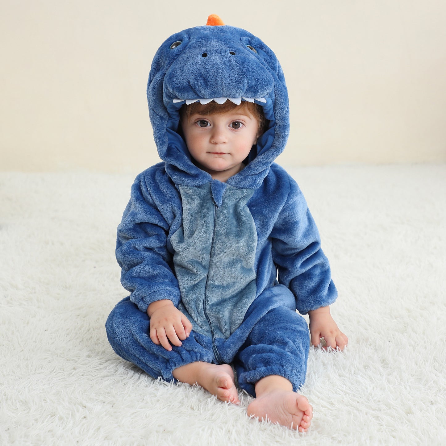 MICHLEY Blue Dinosaur Baby Costume Winter Flannel Hooded Romper