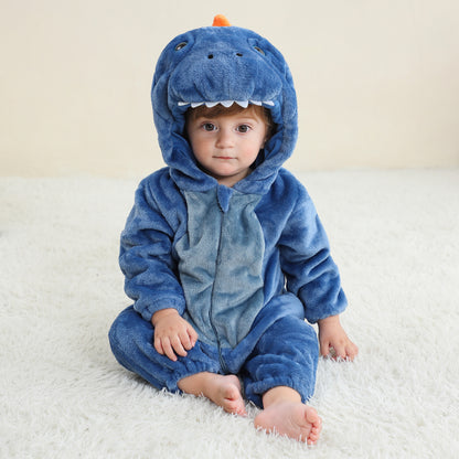 MICHLEY Blue Dinosaur Baby Costume Winter Flannel Hooded Romper