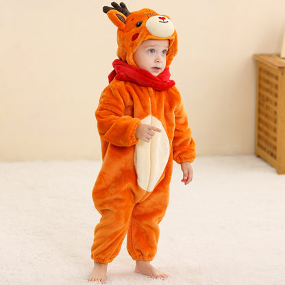 MICHLEY Reindeer Baby Costume Winter Flannel Hooded Romper