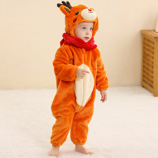 MICHLEY Reindeer Baby Costume Winter Flannel Hooded Romper