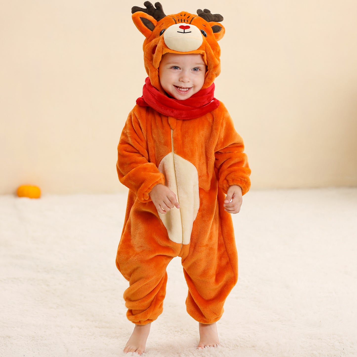MICHLEY Reindeer Baby Costume Winter Flannel Hooded Romper