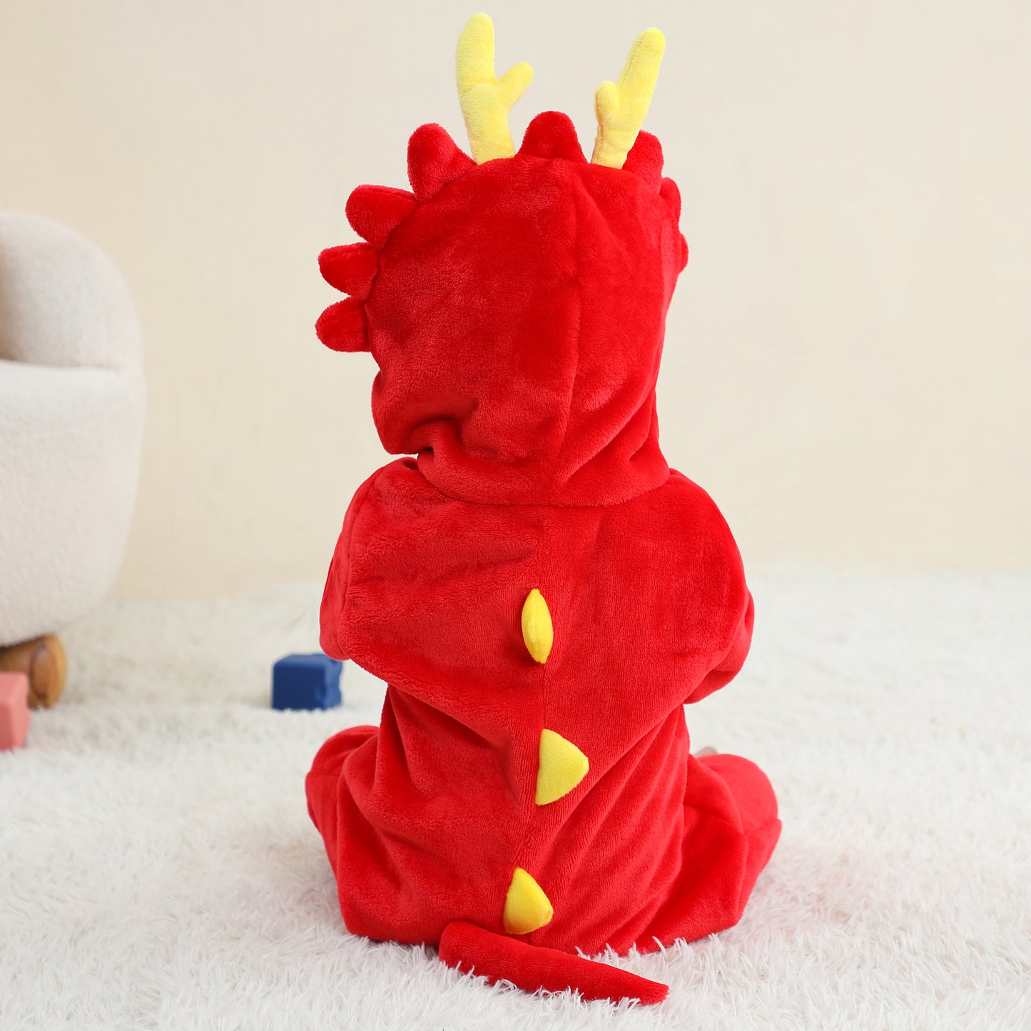 MICHLEY Red Dragon Baby Costume Winter Flannel Hooded Romper