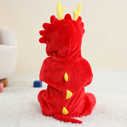 MICHLEY Red Dragon Baby Costume Winter Flannel Hooded Romper