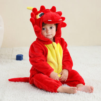 MICHLEY Red Dragon Baby Costume Winter Flannel Hooded Romper
