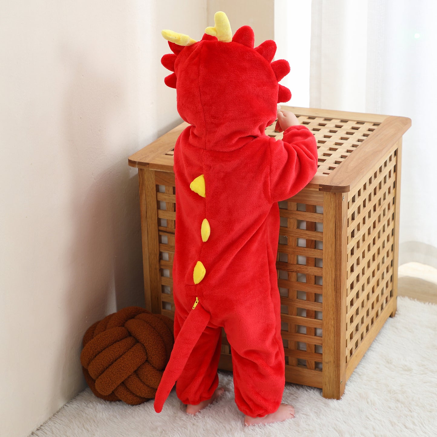 MICHLEY Red Dragon Baby Costume Winter Flannel Hooded Romper