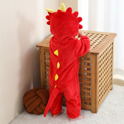 MICHLEY Red Dragon Baby Costume Winter Flannel Hooded Romper