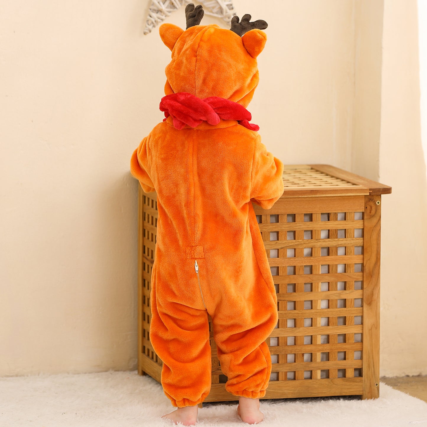 MICHLEY Reindeer Baby Costume Winter Flannel Hooded Romper