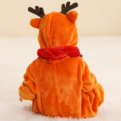 MICHLEY Reindeer Baby Costume Winter Flannel Hooded Romper