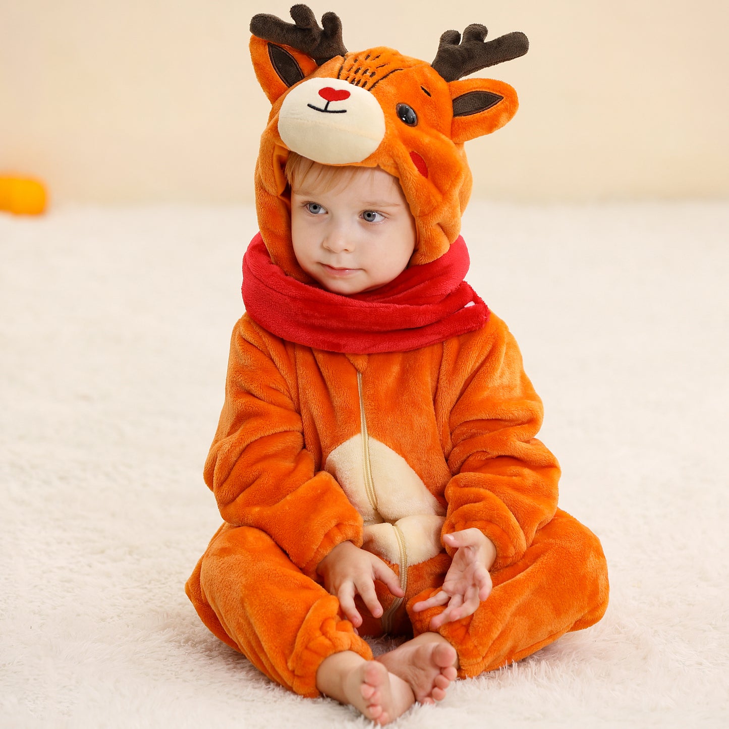 MICHLEY Reindeer Baby Costume Winter Flannel Hooded Romper