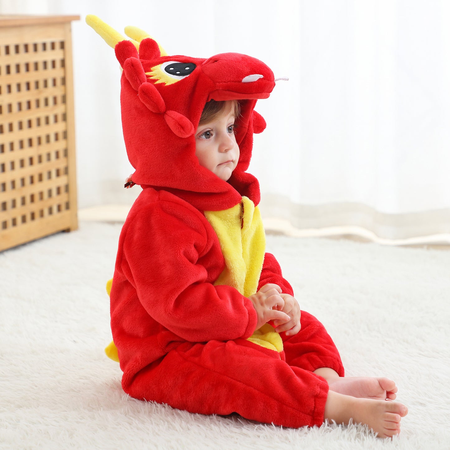 MICHLEY Red Dragon Baby Costume Winter Flannel Hooded Romper