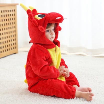 MICHLEY Red Dragon Baby Costume Winter Flannel Hooded Romper