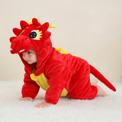 MICHLEY Red Dragon Baby Costume Winter Flannel Hooded Romper
