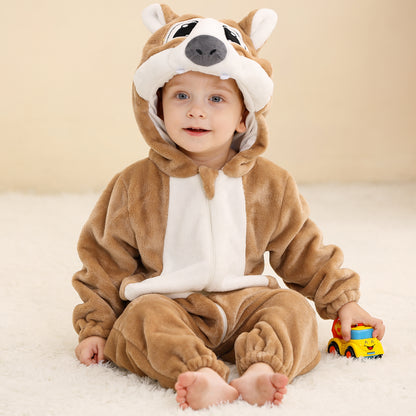 MICHLEY Brown Wolf Baby Costume Winter Flannel Hooded Romper