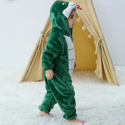 MICHLEY Baby Deep Green Snake Hooded Romper Soft Flannel Animal Costume