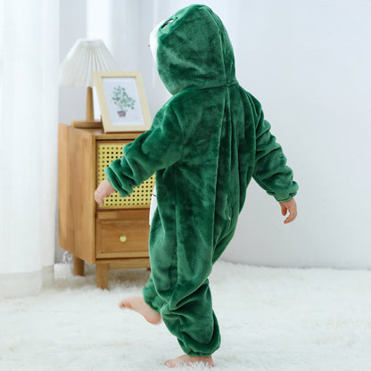MICHLEY Baby Deep Green Snake Hooded Romper Soft Flannel Animal Costume