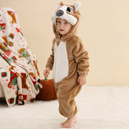 MICHLEY Brown Wolf Baby Costume Winter Flannel Hooded Romper