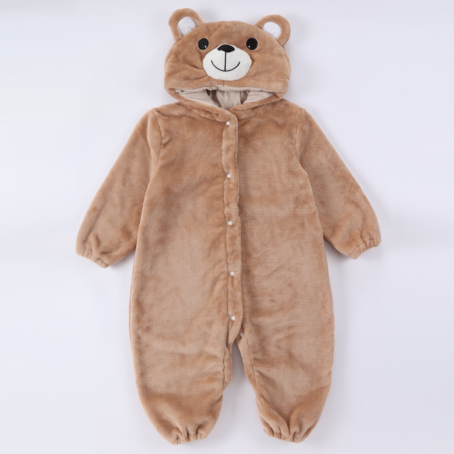 MICHLEY Baby Khaki Bear Hooded Romper Soft Flannel Animal Costume