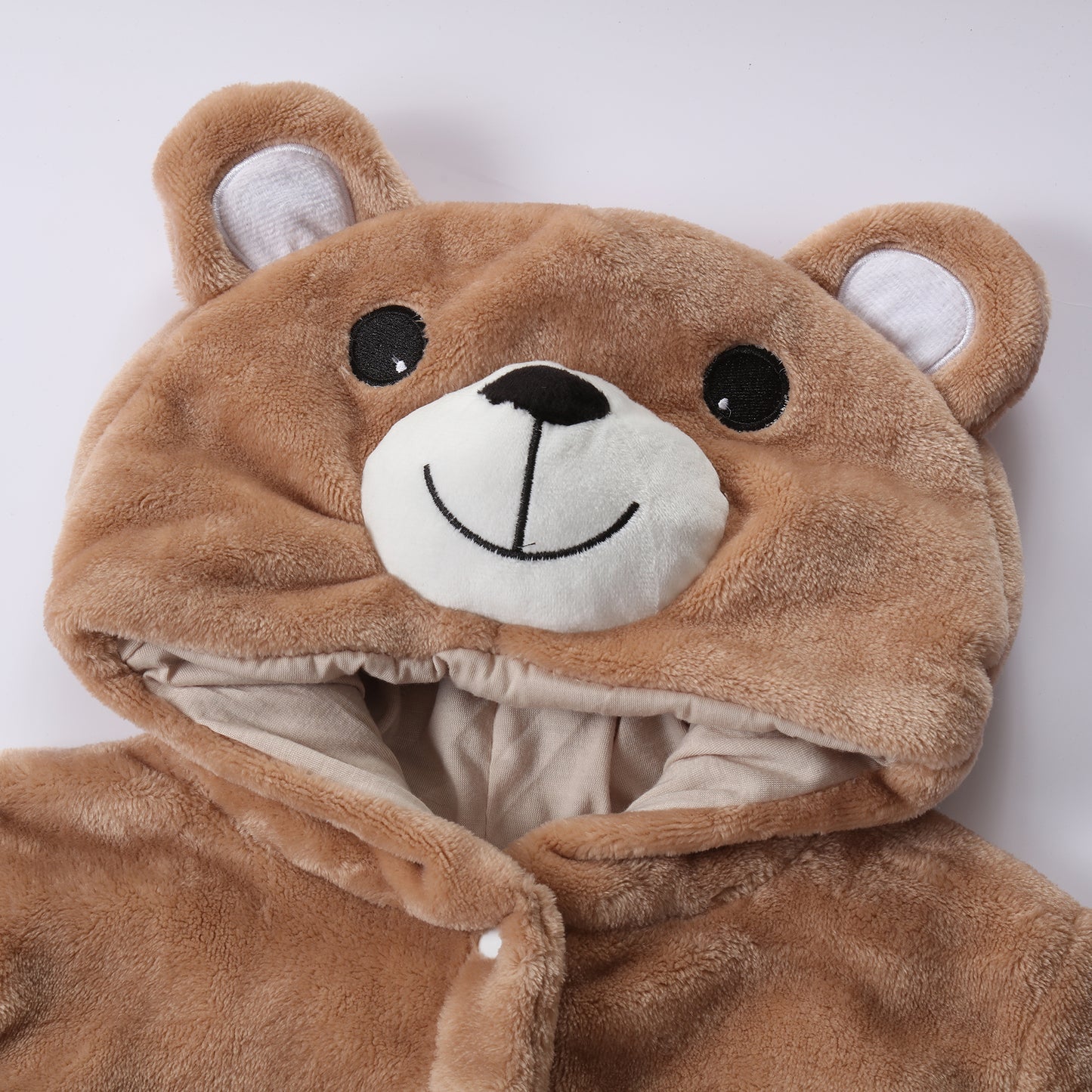 MICHLEY Baby Khaki Bear Hooded Romper Soft Flannel Animal Costume