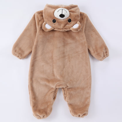 MICHLEY Baby Khaki Bear Hooded Romper Soft Flannel Animal Costume