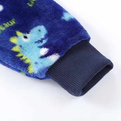 MICHLEY Toddler Flannel Sleeping Sack with Feet Blue Dinosaur Print Wearable Blanket