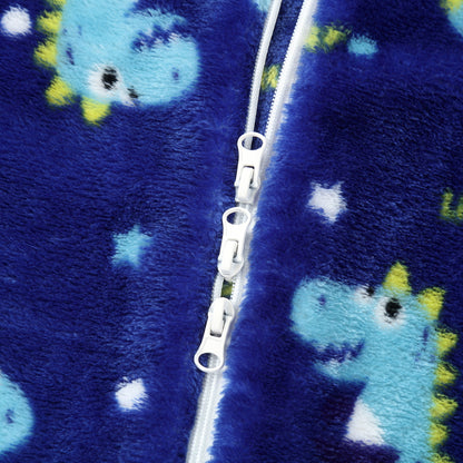 MICHLEY Toddler Flannel Sleeping Sack with Feet Blue Dinosaur Print Wearable Blanket