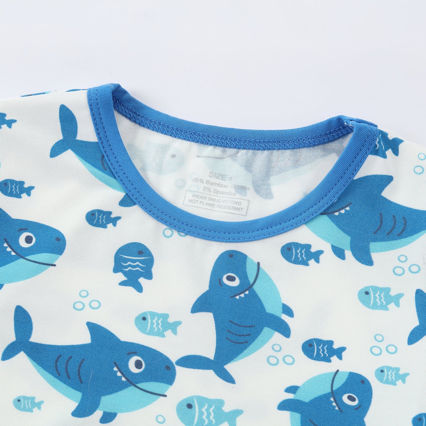 MICHLEY Kids Bamboo Viscose Pajamas Set Soft Stretchy Sleepwear (Shark)