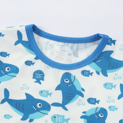 MICHLEY Kids Bamboo Viscose Pajamas Set Soft Stretchy Sleepwear (Shark)