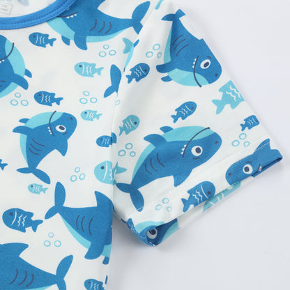 MICHLEY Kids Bamboo Viscose Pajamas Set Soft Stretchy Sleepwear (Shark)
