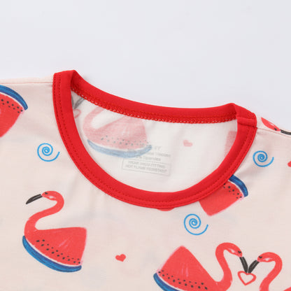 MICHLEY Kids Bamboo Viscose Pajamas Set Soft Stretchy Sleepwear (Flamingo)