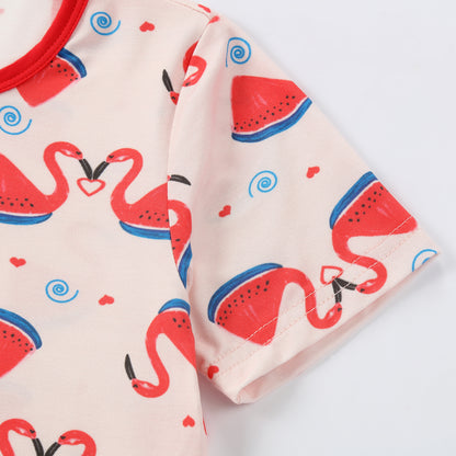 MICHLEY Kids Bamboo Viscose Pajamas Set Soft Stretchy Sleepwear (Flamingo)