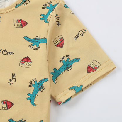 MICHLEY Kids Bamboo Viscose Pajamas Set Soft Stretchy Sleepwear (Crocodile)