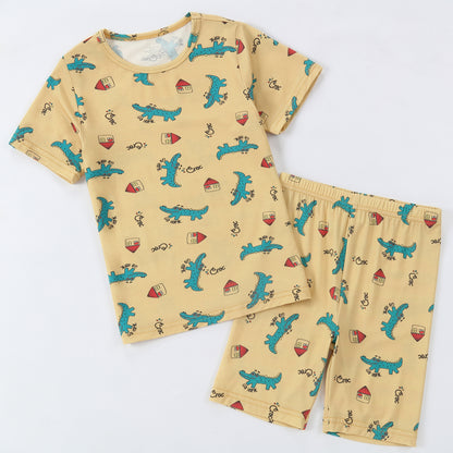 MICHLEY Kids Bamboo Viscose Pajamas Set Soft Stretchy Sleepwear (Crocodile)