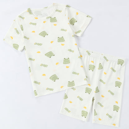 MICHLEY Kids Bamboo Viscose Pajamas Set Soft Stretchy Sleepwear (Frog)