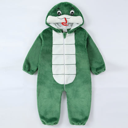 MICHLEY Baby Deep Green Snake Hooded Romper Soft Flannel Animal Costume