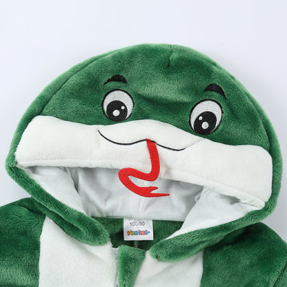 MICHLEY Baby Deep Green Snake Hooded Romper Soft Flannel Animal Costume