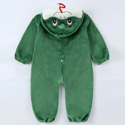 MICHLEY Baby Deep Green Snake Hooded Romper Soft Flannel Animal Costume