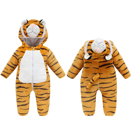 MICHLEY Baby Tiger Costume Romper Hooded Flannel Animal Jumpsuit